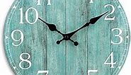 HYLANDA Wall Clock, 10 Inch Teal Silent Non-Ticking Kitchen Decor, Rustic Vintage Country Retro Decorative Clocks Battery Operated for Bathroom Bedroom Living Room Office(Aqua)