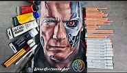 TERMINATOR T800 - Arnold Schwarzenegger! Colored Pencil Drawing Time Laps