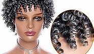 Short Curly Afro Wig With Bangs for Black Women Kinky Curly Hair Wig Afro Synthetic Grey Wig For Daily Party Use