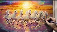 Horse Painting Acrylic | Painting Running Horses of the Sun
