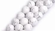 GEM-Inside Howlite Gemstone Loose Beads 14MM White Round Crystal Energy Stone Power for Jewelry Making 15"