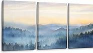Wall Decor for Bedroom 3 Panel Sunrise Misty Forest Print Picture Paintings Wall Art for Living Room Bathroom Framed Canvas Artwork Modern Room Wall Decorations Size 12x16 x 3 Piece Ready to Hang