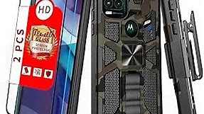 Shockproof Camouflage Military Grade Drop Tested Phone Case with Built in Kickstand with Screen Protector Holster Belt Clip Fits for Moto G Stylus 5G 6.8" (Green CAMO)