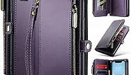 Compatible with iPhone 11 Wallet Case with Card Holder【RFID Blocking】 Zipper, for iPhone 11 Phone Case Wallet Wristlet Durable PU Leather Magnetic Flip Folio Cover for Women and Men, Purple
