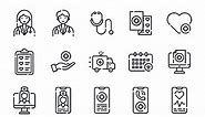 Telemedicine and virtual doctor related editable stroke outline icon...