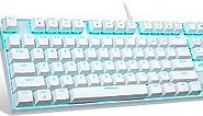 MageGee Mechanical Gaming Keyboard with Blue Switch, Compact 87 Keys Wired Computer Keyboard for Windows Laptop PC Gamer, LED Ice Blue Backlit, White