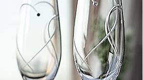 VARLKA Champagne Flutes, Wedding Champagne Glasses, Wedding Flutes for Bride and Groom Set of 2 with Engraved Love Heart Design Embellished with Crystal, Wedding Gifts Bridal Shower Gifts.