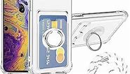 Muhxadf for iPhone X Case, iPhone Xs Case, Wallet Case with Ring Stand and Card Holder and Strap, Transparent Slim Shockproof Bumper Cover for iPhone X/Xs - Clear