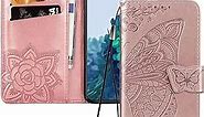 Premium Wallet Phone Case for TCL 30 XL Case, 30 XL Case with Kickstand Card Holder Slot Magnetic Flip Leather Protective Cover Case Compatible for TCL 30 XL Flower Butterfly Rose Gold SD