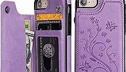 Vaburs Wallet Case for iPhone SE(2022) 5G/SE(2020)/7/8 with Card Holder, Embossed Butterfly Premium PU Leather Double Magnetic Buttons Flip Shockproof Protective Cover 4.7 inch (Purple)