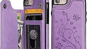 Vaburs Wallet Case for iPhone SE(2022) 5G/SE(2020)/7/8 with Card Holder, Embossed Butterfly Premium PU Leather Double Magnetic Buttons Flip Shockproof Protective Cover 4.7 inch (Purple)