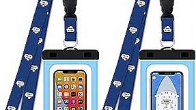 Cruise Lanyards Large Waterproof Cell Phone Pouch Dry Case w/Touch Screen - Screen Size up to 6.5” - for iPhone 15 14 13 12 11 Pro Max XS Plus, Samsung Galaxy S22+, Google Pixel 7 [2- Pack] Blue