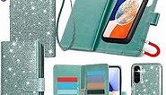 Varikke for Samsung Galaxy A14 5G Case, Detachable Magnetic for Samsung A14 5G Case Wallet with Card Holder Kickstand Wrist Strap Glitter PU Leather Flip Phone Cases for Women Men 6.6", Mint