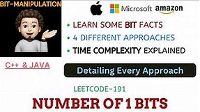 Number of 1 Bits | 4 Approaches | Time Complexity | Apple | Microsoft | Amazon | Leetcode 191