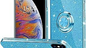 Thomo Compatible with iPhone Xs Max Glitter Case 6.5 Inch, Slim Shockproof Cute Diamond Phone Case with Ring Holder Bling iPhone Xs Max Case for Women Girls-Blue