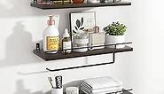 Floating Shelves, 3+1 Tier Bathroom Shelves with Paper Towel Holder & Towel Bar, Wood Wall Décor Shelves Over Toilet with Wire Storage Basket & Guardrail, Farmhouse Floating Shelf - Dark Brown