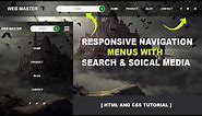 Transparent responsive navigation menus with search box and social media