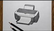 How to draw printer step by step with pencil shading