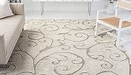 SAFAVIEH Florida Shag Collection Area Rug - 8' x 10', Cream & Beige, Scroll Design, Non-Shedding & Easy Care, 1.2-inch Thick Ideal for High Traffic Areas in Living Room, Bedroom (SG455-1113)