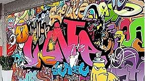 KOMNNI Custom Wallpaper Mural, Large Self Adhesive Graffiti Wallpaper, Removable Peel and Stick Graffiti Wall Sticker Mural, Cartoon Street Art Graffiti Wallpaper Mural for Living Room, Bedroom