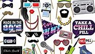 80s Photo Booth Props - 41-pc Photo Prop Kit with 8 x 10-Inch Sign, 60 Adhesive Pads, 45 Sticks - 80s Decorations - 80s Theme Party Decorations - 80's Theme Party Supplies