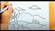 🔴🌳Como Dibujar PAISAJES de PRIMAVERA SOLEADO fácil - How to draw a spring-summer landscape easily