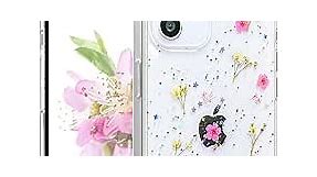 CEOKOK for iPhone 12/iPhone 12 Pro Case Clear with Real Pressed Flowers Design Glitter Cute Sparkly Floral Pattern Slim Soft TPU Protective Women Girl's Phone Cover (Pink)