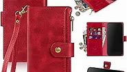 Antsturdy OnePlus Nord N20 5G Wallet case with Card Holder for Women Men,OnePlus Nord N20 5G Phone case RFID Blocking PU Leather Flip Cover with Strap Zipper Credit Card Slots,Red