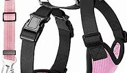 Lukovee Dog Seat Belt for Car, Adjustable Dog Car Harness for Large Medium Small Dogs, Soft Padded & Breathable Mesh Dog Seatbelt with Car Strap and Carabiner(Pink Double Clip,Medium)