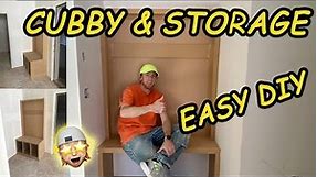 “Drop Zone” Entry Storage Cubbies, Bench, & Coat Hooks: EASY DIY Project How-To Build and Install!