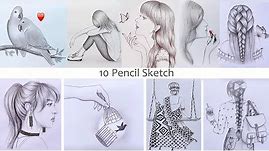 10 easy drawing ideas || Pencil Sketch for beginners || How to draw - step by step