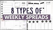 8 TYPES of bullet journal weekly spread layouts | EASY, UNIQUE & FUNCTIONAL!