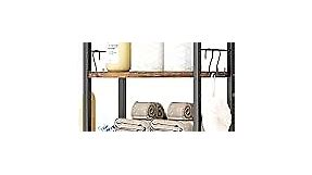 Bathroom Storage Organizer Wall Mounted, 3 Tier Bathroom Towel Rack Shelf with Storage Drawer Double Towel Bars and Hooks, Industrial Bathroom Shelves Over Toilet, Rustic Black and Brown (A)