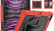 SEYMAC iPad Pro 12.9 Case 6th/ 5th/ 4th/ 3rd Generation, Heavy Duty Protection Shockproof Case with Screen Protector, 360° Rotating Stand/Handle/Shoulder Strap, Support Pencil 2 Charging, Red