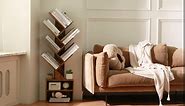 SUNMORY 6 Tier Tree Bookshelf, Tall Bookcase with Storage Cabinet, Modern Narrow Bookshelves Organizer, Floor Standing Book Shelf for Bedroom/Living Room/Home Office/Corner, Grey