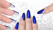 LUXE BLUE VELVET & DIAMOND PEEKABOO NAILS - DOUBLE SIDED MANI CRYSTAL NAILART