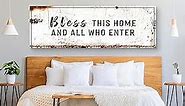 Tailored Canvases Christian Wall Art Decor - Religious Bible Verses Sign for Gifts, Living Room & Bedroom - Inspirational Scripture Quotes Signs Family Faith - Bless this Home and All Who Enter, 36x12