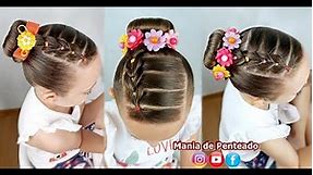 Penteado Infantil com trança falsa e coque rosquinha / Bun hairstyle for little girls