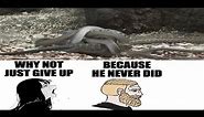 Iguana escapes snakes motivational meme | Miss the Rage