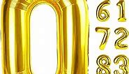 Gold Number Balloon 40 Inch, 0 Number Balloons, 10 20 30 40 50 Numbers Balloon Birthday Decorations, Gold Party Supplies for Women Men