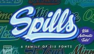 Spills - comic book script logo font