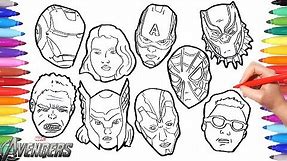 The AVENGERS Coloring Pages | How to draw all Avengers Character Faces | Iron Thor Hulk America
