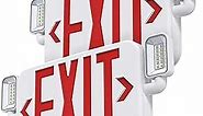 Led Combo Emergency Exit Sign Light with Two Adjustable Head Lights and Backup Battery Exit Light,US Standard Red Letter Commercial Emergency Exit Lighting,UL 924,AC120/277V (2Pack)