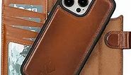 VENOULT Magnetic Detachable Wallet Case for iPhone 15 Pro MAX, Man or Women Folio Cover, Genuine Leather, Compatible with Magsafe Wireless Charge, RFID - Chestnut Brown