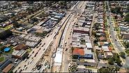 Aerial footage of Crenshaw Blvd. restoration at Leimert Park Station