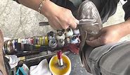 Woman shoeshine, knife technique for suede shoes