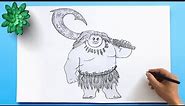 Maui Drawing from famous Disney Movie Moana | How to Draw Maui with his magical fish hook