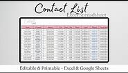 Contact Tracker Excel Template, Contact List Template Google Sheets, Contact Phone Numbers Addresses