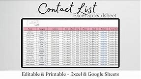 Contact Tracker Excel Template, Contact List Template Google Sheets, Contact Phone Numbers Addresses