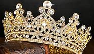 KRDADELF Gold Queen Crown for Women Girls, Rhinestone Full Round Crowns Baroque Princess Tiara Royal Costume for Wedding Birthday Party Prom Pageant Halloween 5.3 Inches
